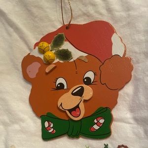 Vintage Christmas Ornament Bear Wooden Flat Jolly Friends Gifco